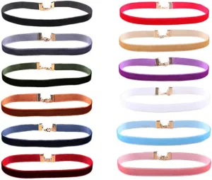 Velvet Choker Necklace Set for Women Colorful Gothic Flannel Chokers Clavicle Chain Necklace Teen Jewelry 12Pcs Set