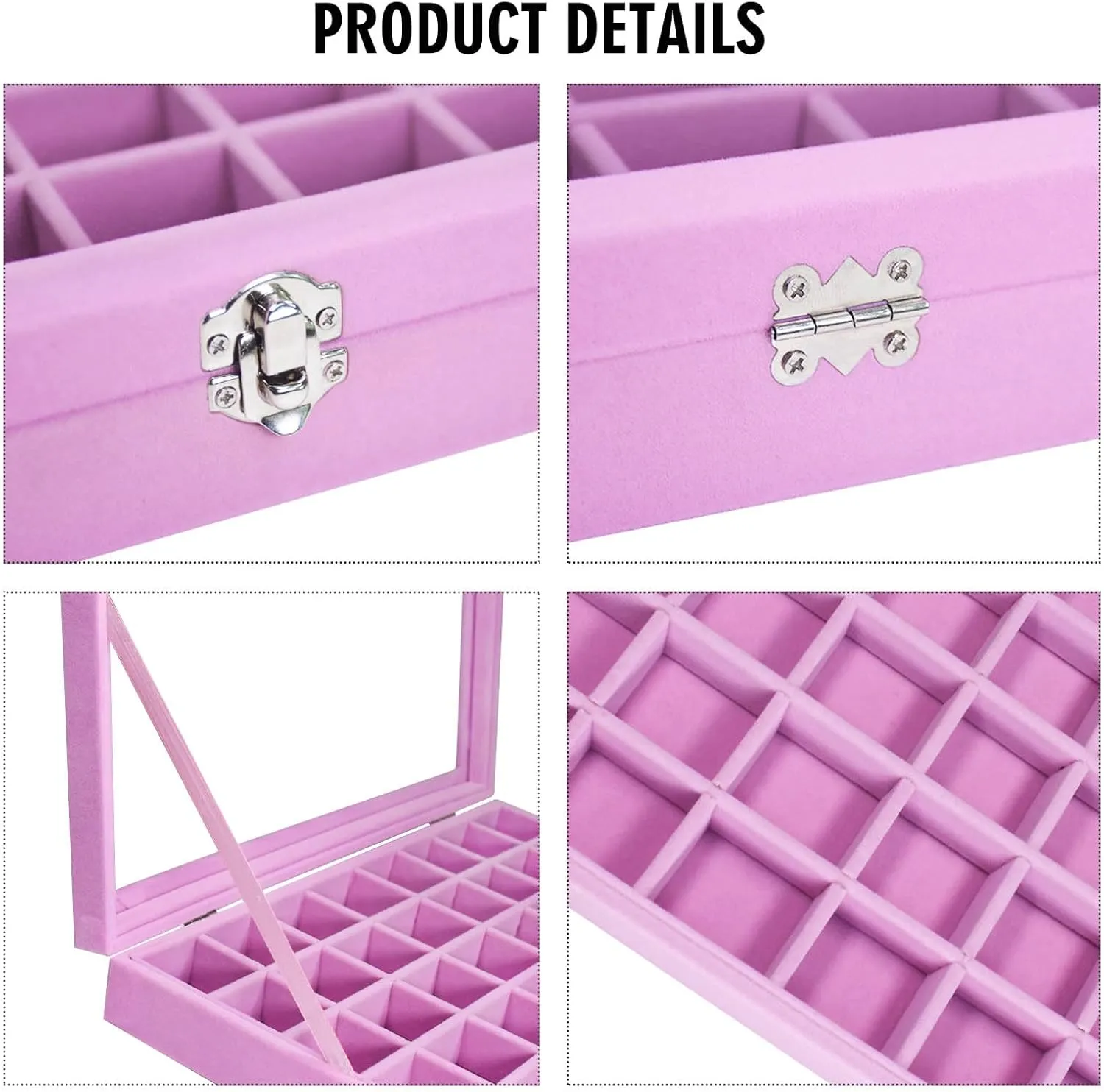 Velvet Jewelry Tray 48 Compartments Jewelry Display Organizer with Transparent Cover Rings, Earrings, Necklaces, Pendants Storage Box for Girls, Wives, Mothers, Women