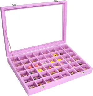 Velvet Jewelry Tray 48 Compartments Jewelry Display Organizer with Transparent Cover Rings, Earrings, Necklaces, Pendants Storage Box for Girls, Wives, Mothers, Women