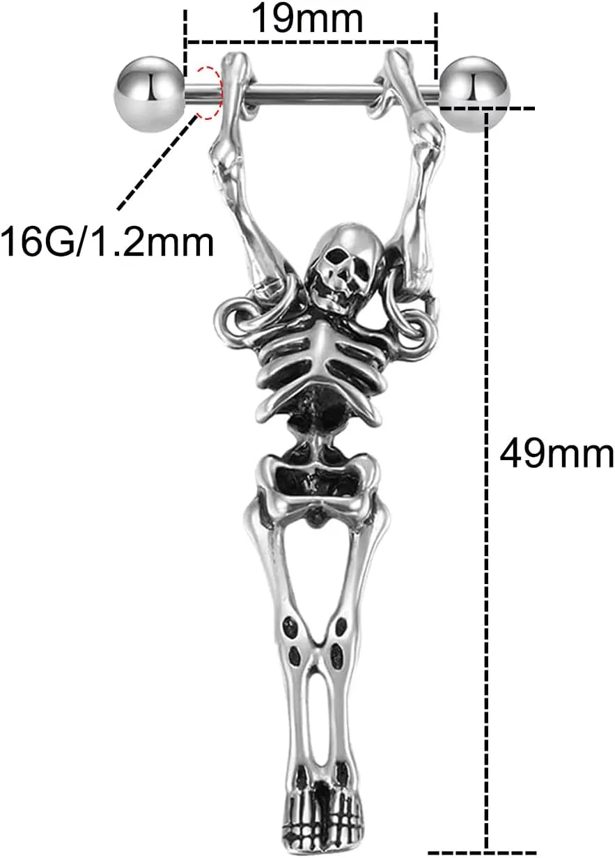 VERAMI 14G 16G Bat Devil Heart Nipple Rings Stainless Steel Heart Nipple Barbell Rings Tongue Rings Body Piercing for Women Men