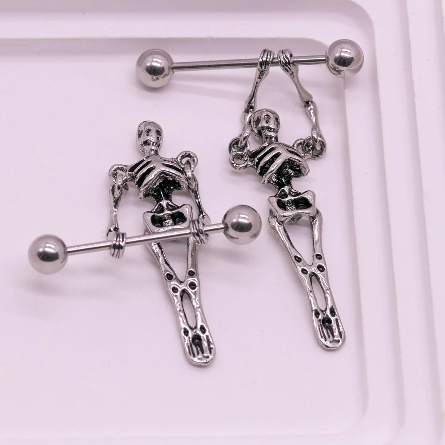 VERAMI 14G 16G Bat Devil Heart Nipple Rings Stainless Steel Heart Nipple Barbell Rings Tongue Rings Body Piercing for Women Men