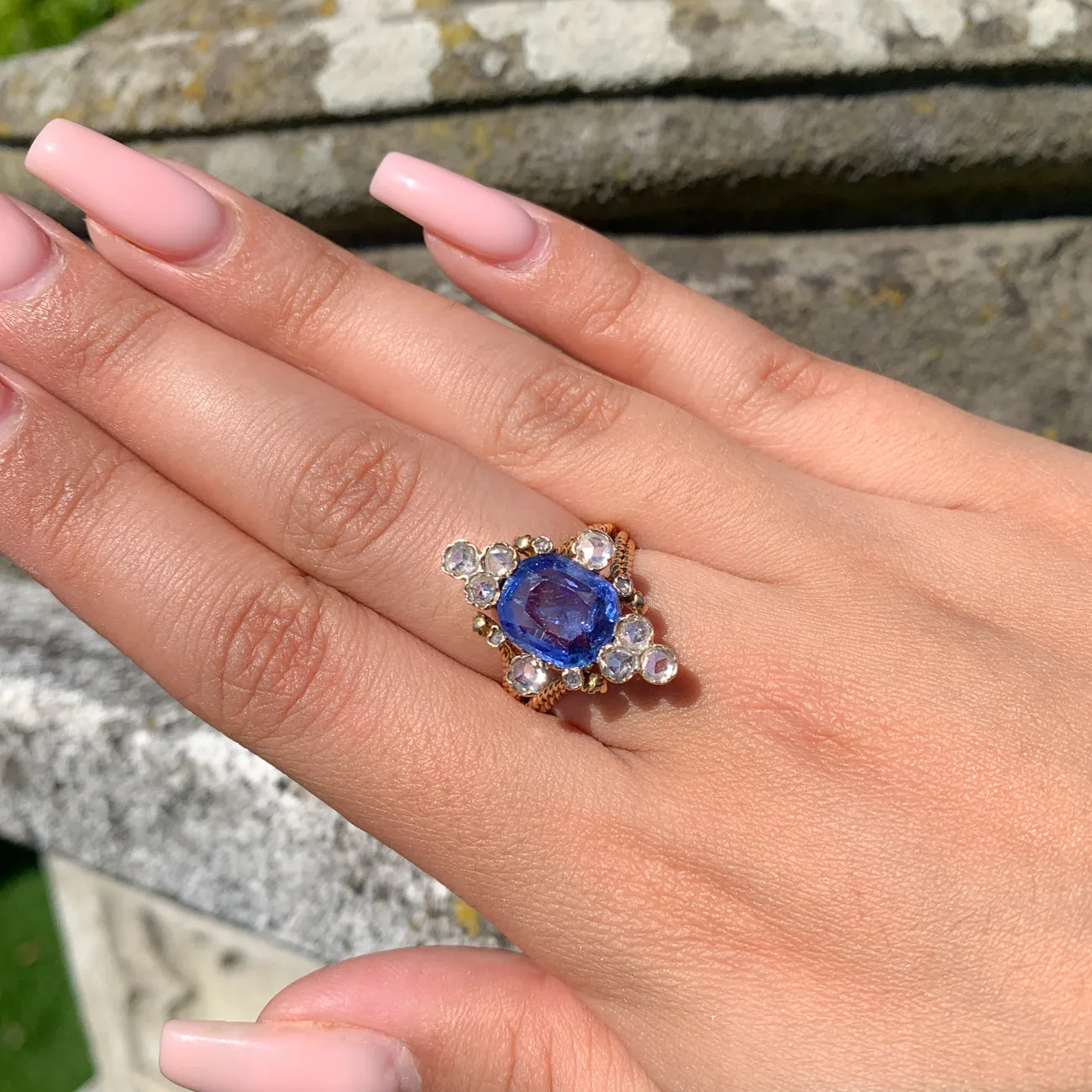 Vintage Ceylon Sapphire Diamond Ring 3.49ct Sapphire With Cert
