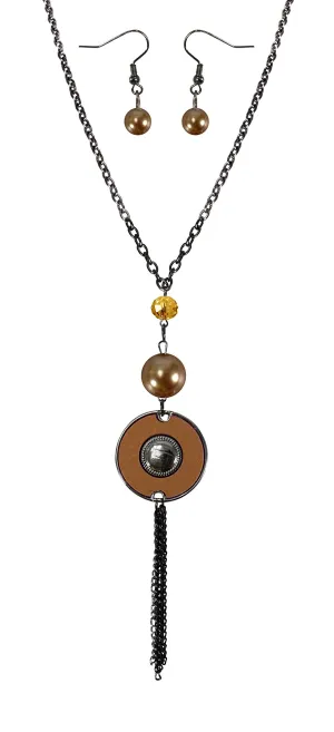 Vintage Chic Long Chain Large Pearl Circle Necklace Earrings Set
