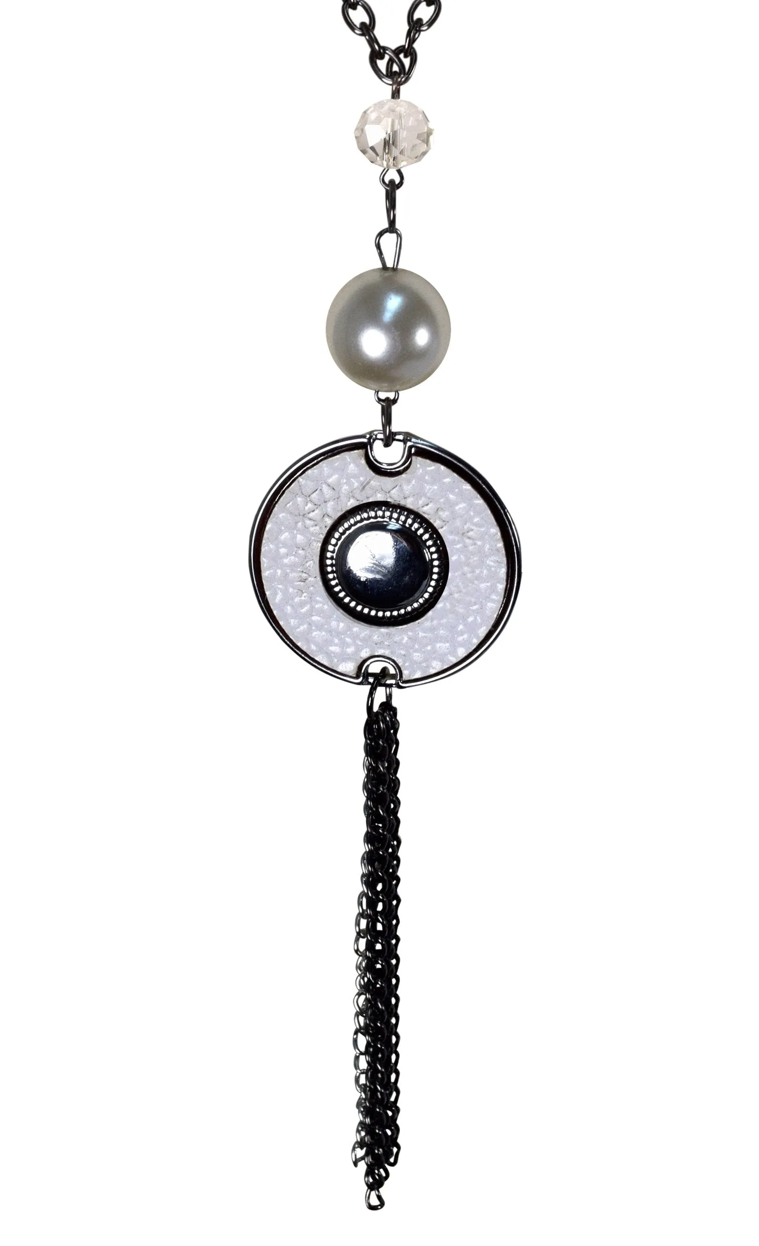 Vintage Chic Long Chain Large Pearl Circle Necklace Earrings Set