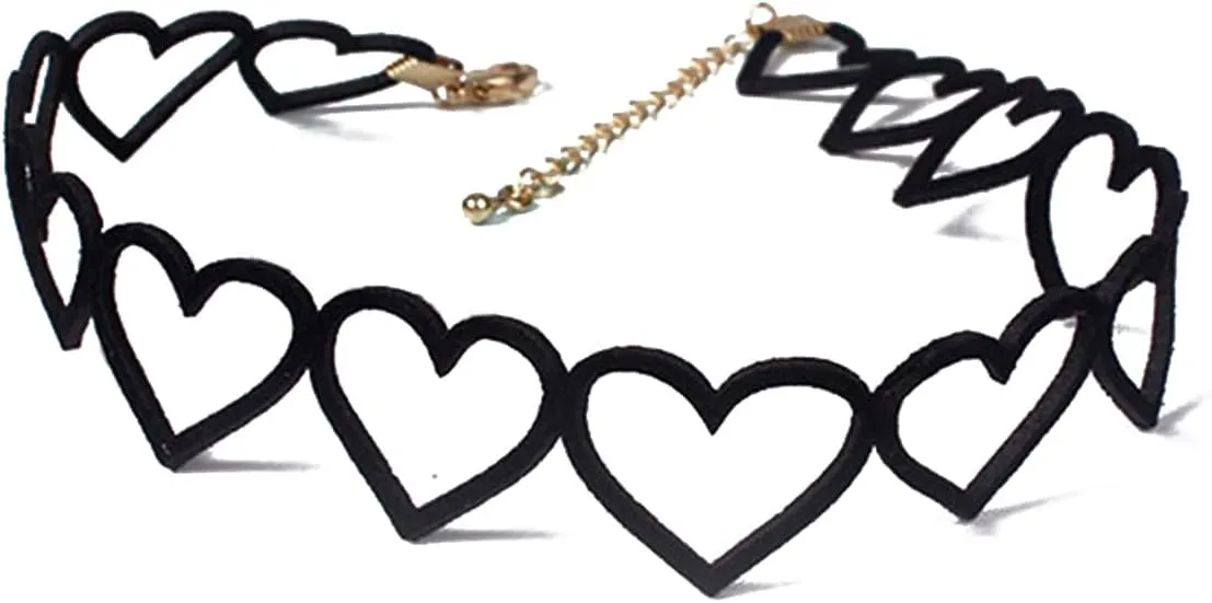 Vintage Punk Black Love Peach Heart Lace Velvet Choker Necklaces Peach Satin Short Collar Heart Leather Collette for Women Girls Lolita Jewelry