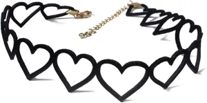 Vintage Punk Black Love Peach Heart Lace Velvet Choker Necklaces Peach Satin Short Collar Heart Leather Collette for Women Girls Lolita Jewelry