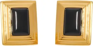 Vintage Rectangle Black Onyx Stud Earrings for Women Dainty Stainless Steel 14k Gold Plated Minimalist Thick Square Geometry Statement Studs Sensitive Ears Hypoallergenic Trendy Fashion Jewelry