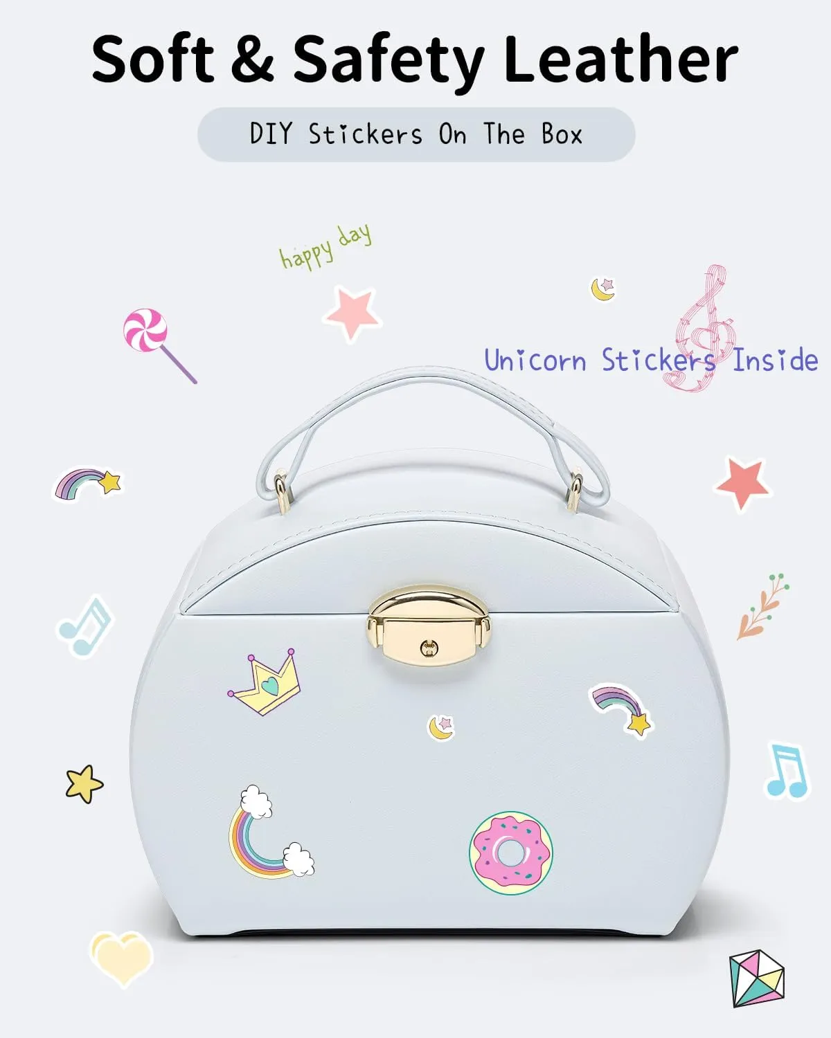 Vlando Kids Musical Jewelry Box for Girls with Drawer, Music Box with Ballerina and Stickers for Birthday Bedroom Decor, Gifts for Girls Kids - Light Blue