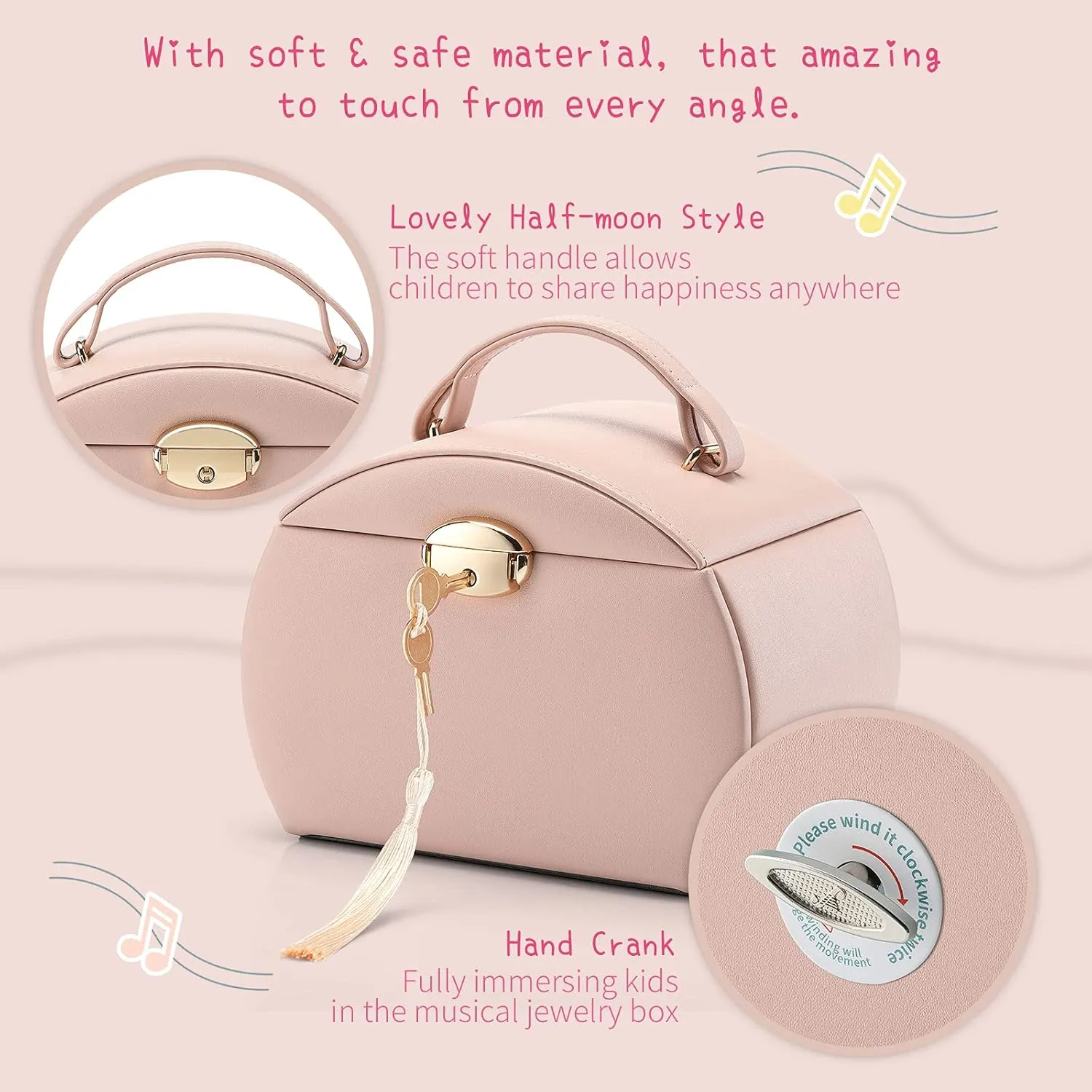 Vlando Kids Musical Jewelry Box for Girls with Drawer, Music Box with Ballerina and Stickers for Birthday Bedroom Decor, Gifts for Girls Kids - Pink