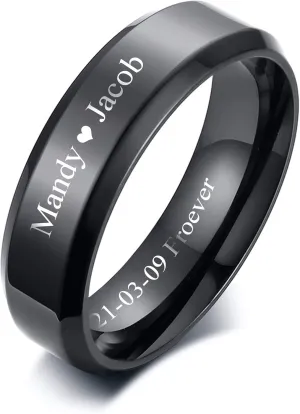VNOX (Free Engraving) Stainless Steel Personalized Plain Band Ring for Men and Women,6MM/8MM