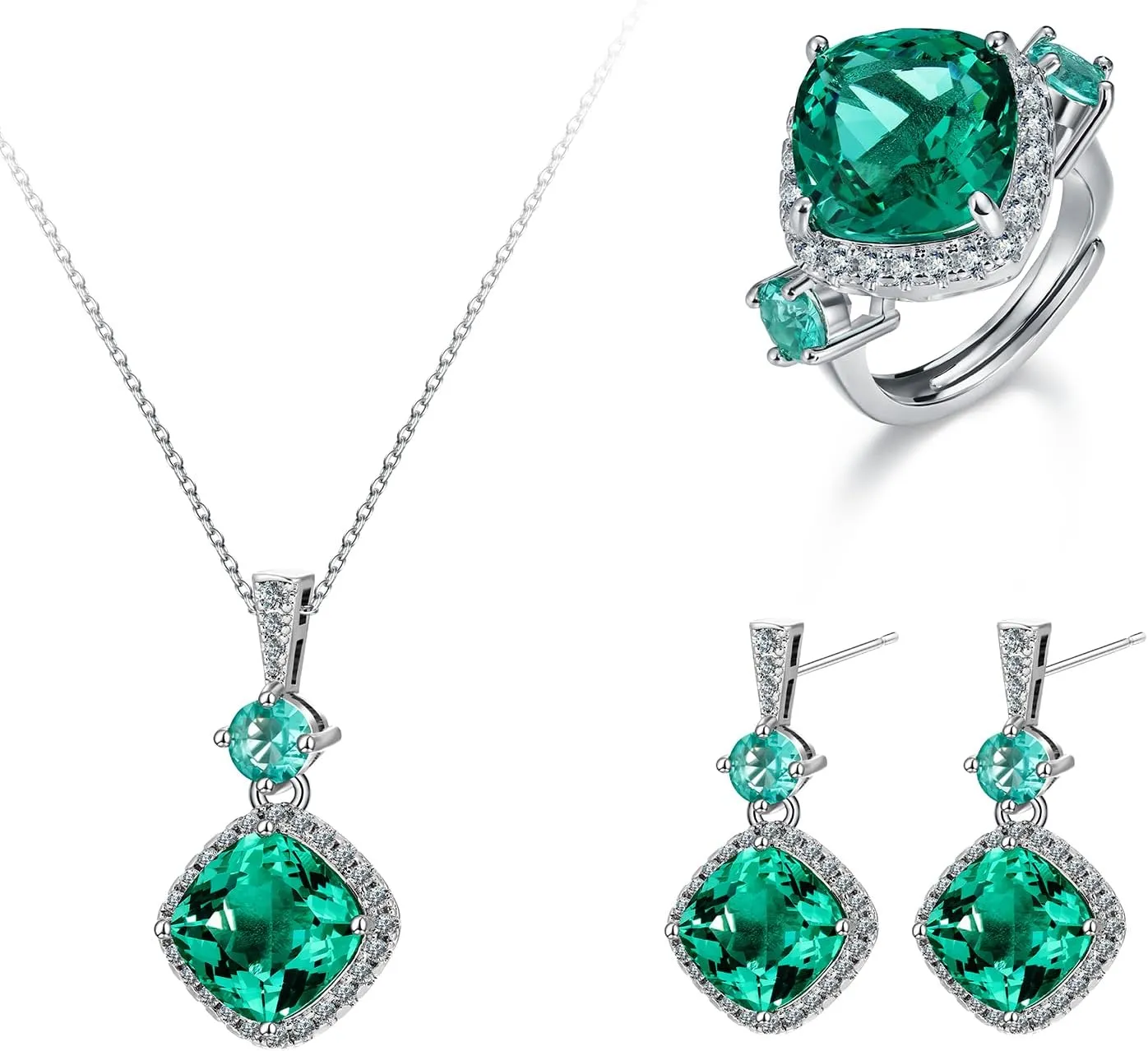 Waimore Womens Emerald Jewelry Set - Green Gemstone Earrings and Pendant Necklace with Sparkling Zirconia Accents - Elegant Crystal Pendant Design for Weddings Anniversaries and Special Occasions