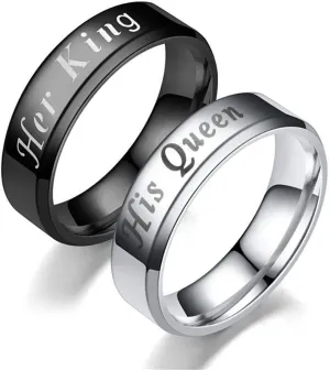 Wedding Bands for Men or Women by Ginger Lyne | Choice of Her King Black or His Queen Silver Stainless Steel Bridal Rings for Couples Matching Wedding Band Ring | Pack of 1 Each