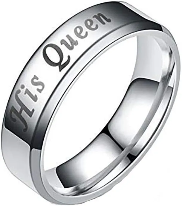 Wedding Bands for Men or Women by Ginger Lyne | Choice of Her King Black or His Queen Silver Stainless Steel Bridal Rings for Couples Matching Wedding Band Ring | Pack of 1 Each