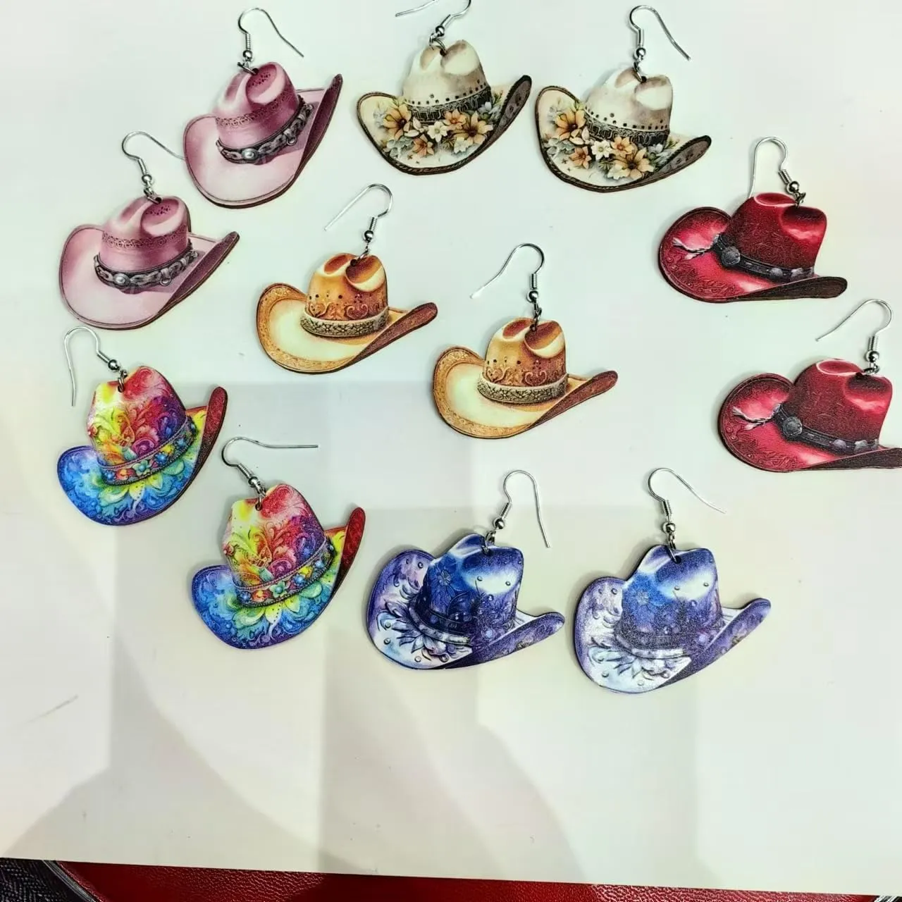 Western Cow Fedora Hat Earrings Boho Wooden Cowgirl Cowboy Hat Rodeo Boot Drop Dangle Preppy Lightweight Western Earrings for Women Ladies