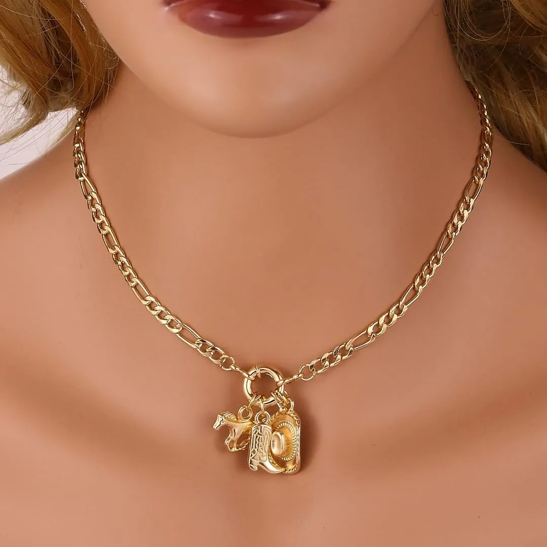 Western Cowboy Necklaces for Women Trendy Cowgirl Hat Boots Charm Gold Chain Necklace Western Cowgirl Costume Jewelry Cowboy Hat Boot Pendant Necklace for Women