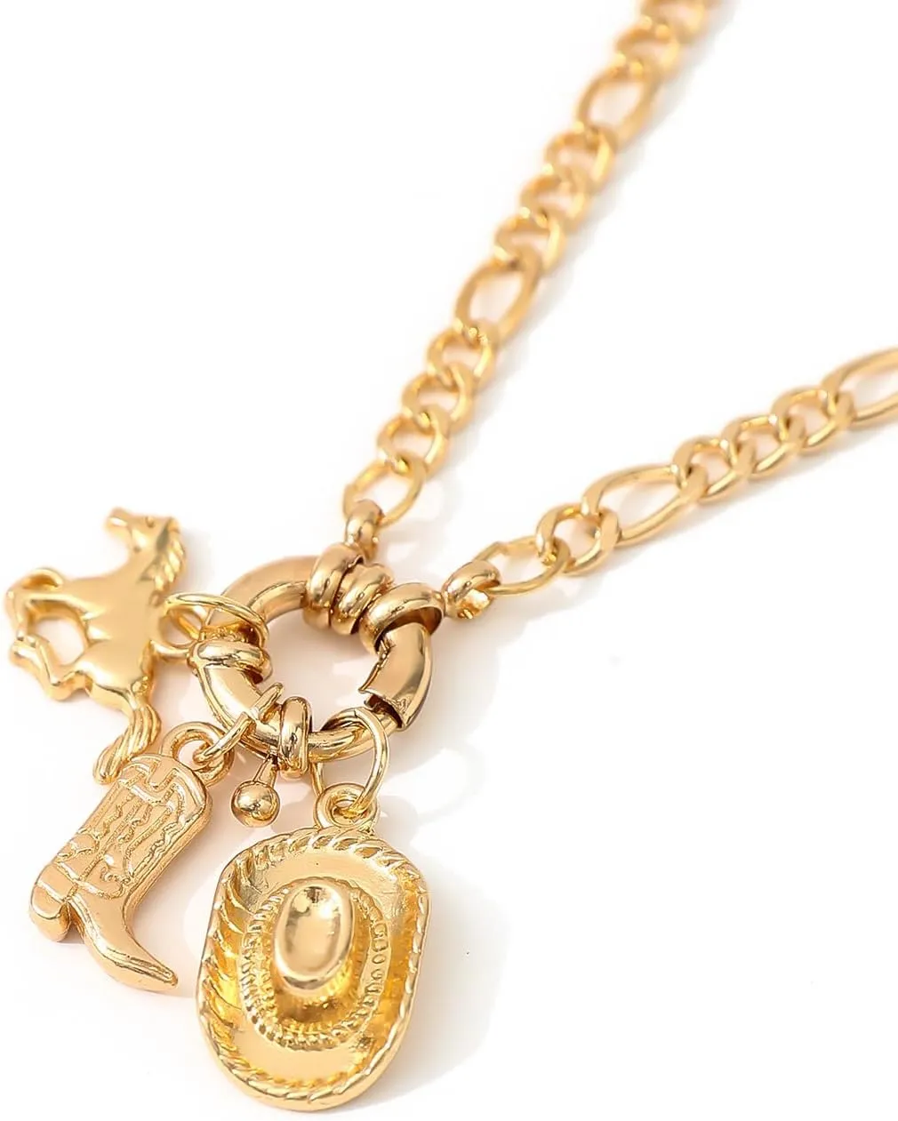 Western Cowboy Necklaces for Women Trendy Cowgirl Hat Boots Charm Gold Chain Necklace Western Cowgirl Costume Jewelry Cowboy Hat Boot Pendant Necklace for Women