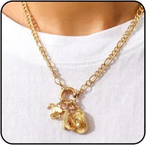 Western Cowboy Necklaces for Women Trendy Cowgirl Hat Boots Charm Gold Chain Necklace Western Cowgirl Costume Jewelry Cowboy Hat Boot Pendant Necklace for Women