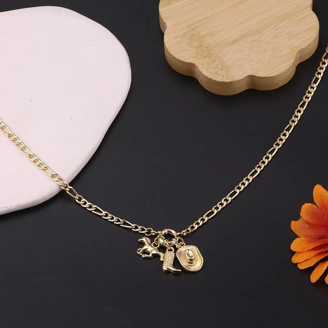 Western Cowboy Necklaces for Women Trendy Cowgirl Hat Boots Charm Gold Chain Necklace Western Cowgirl Costume Jewelry Cowboy Hat Boot Pendant Necklace for Women