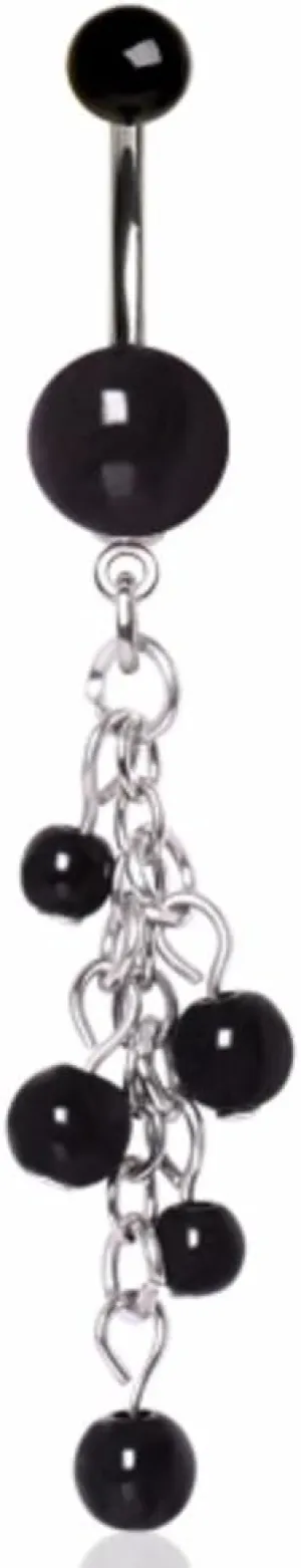 WildKlass Jewelry 316L Surgical Steel Black Acrylic Navel Ring with Beaded Chain Cascade