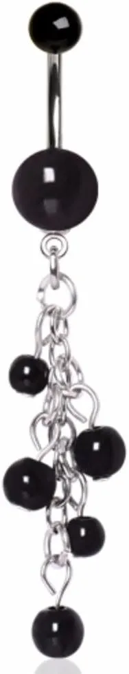 WildKlass Jewelry 316L Surgical Steel Black Acrylic Navel Ring with Beaded Chain Cascade