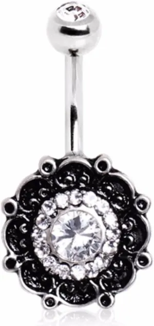 WildKlass Jewelry 316L Surgical Steel CZ Vintage Floral Navel Ring
