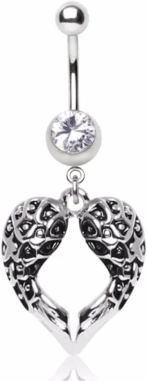 WildKlass Jewelry 316L Surgical Steel Gemmed Navel Ring with Angel Wings Dangle