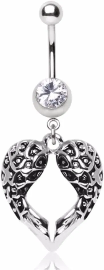 WildKlass Jewelry 316L Surgical Steel Gemmed Navel Ring with Angel Wings Dangle