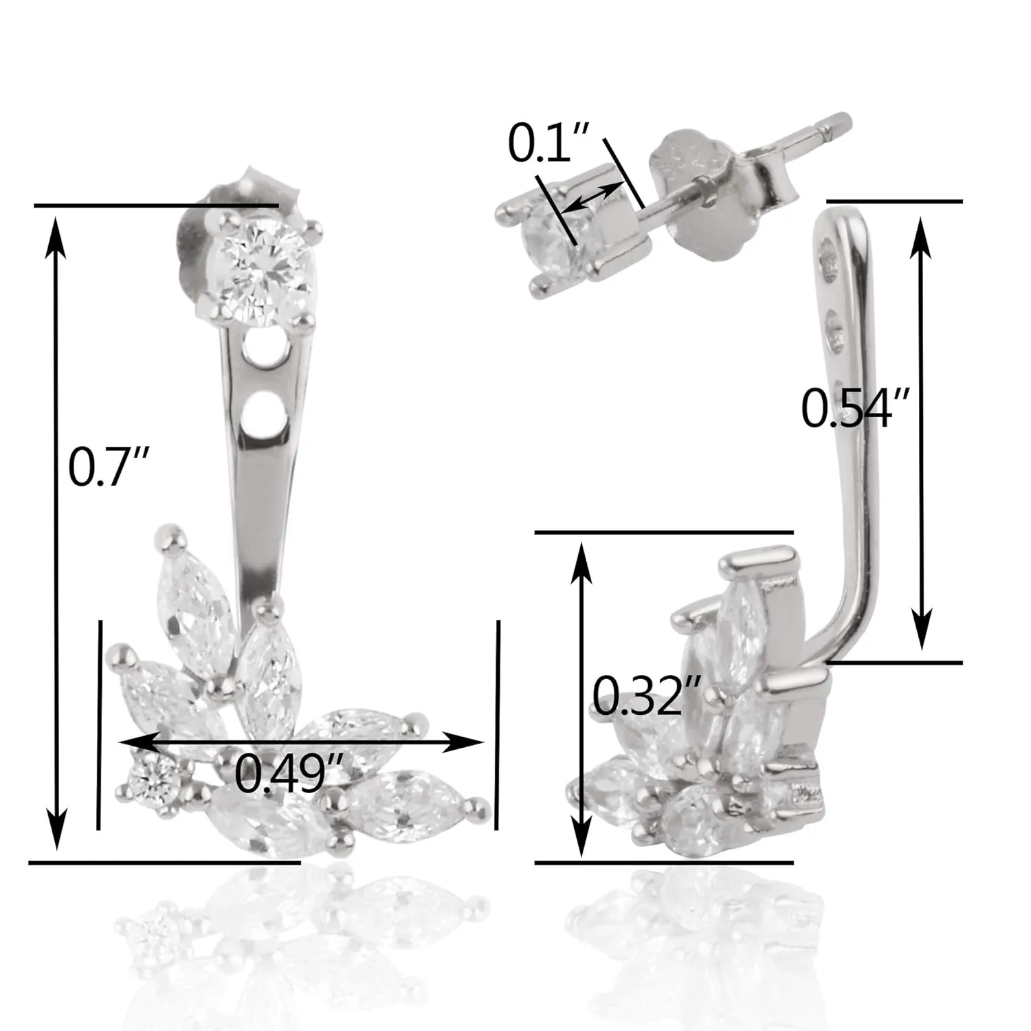 Wing Ear Jacket Earrings in Sterling Silver Cubic Zirconia Front Back Earrings