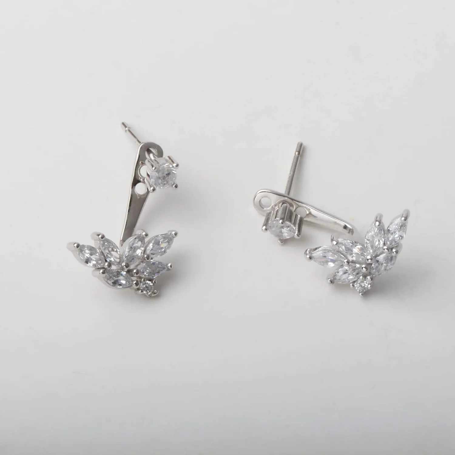 Wing Ear Jacket Earrings in Sterling Silver Cubic Zirconia Front Back Earrings