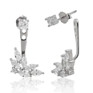Wing Ear Jacket Earrings in Sterling Silver Cubic Zirconia Front Back Earrings