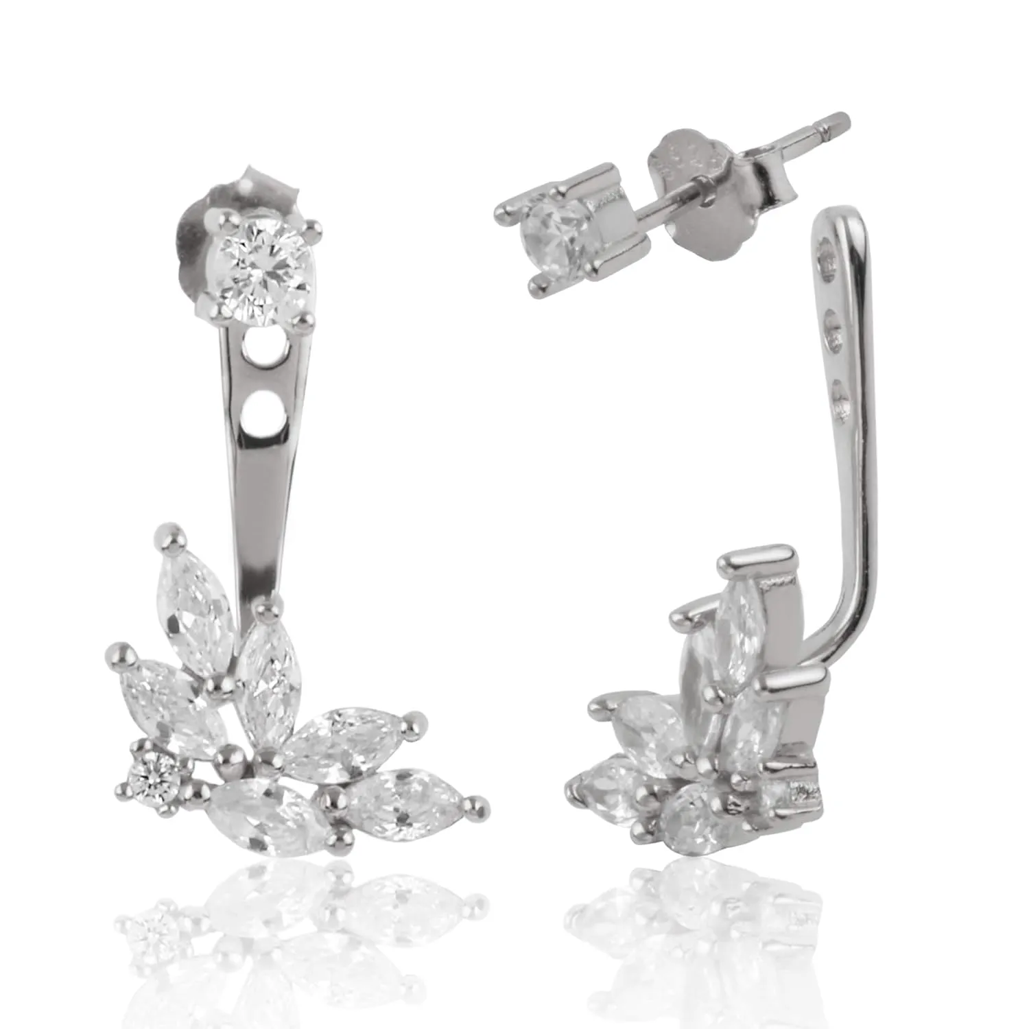 Wing Ear Jacket Earrings in Sterling Silver Cubic Zirconia Front Back Earrings