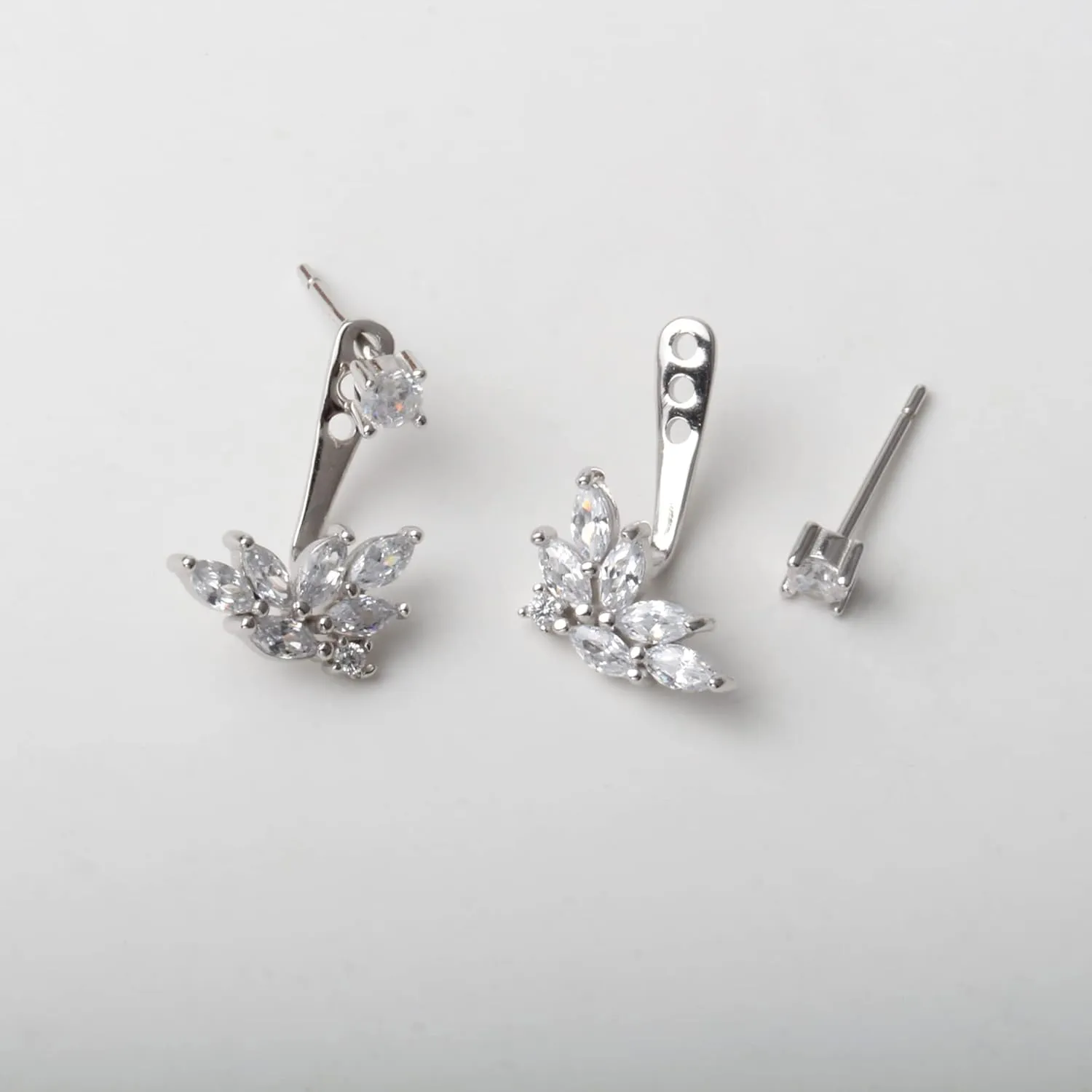 Wing Ear Jacket Earrings in Sterling Silver Cubic Zirconia Front Back Earrings