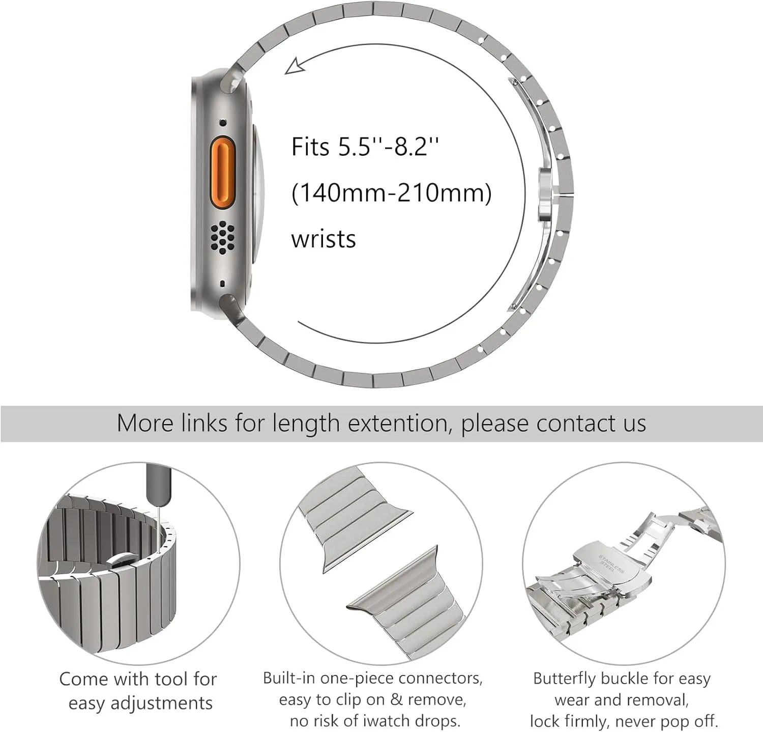 WINGLE Compatible for Apple Watch Band Ultra 2 Band Ultra 49mm 46mm 45mm 44mm 42mm Series 10 9 8 7 for Men, Stainless Steel Metal Bands for Apple iWatch SE Series 6 5 4 3 2 1 Link, Titanium