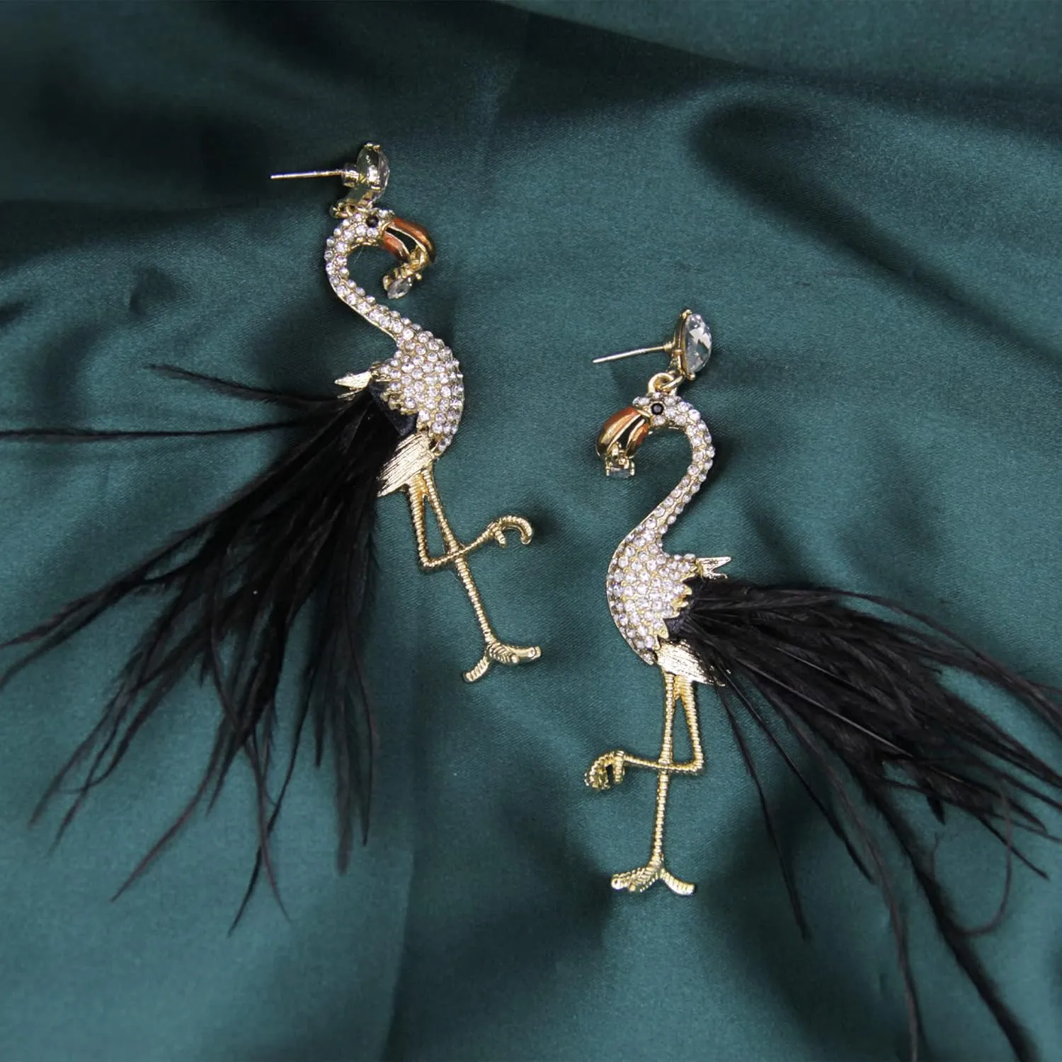 Women Feather Earrings Long Tassel Feather Flamingo Earrings Jewelry for Women Black