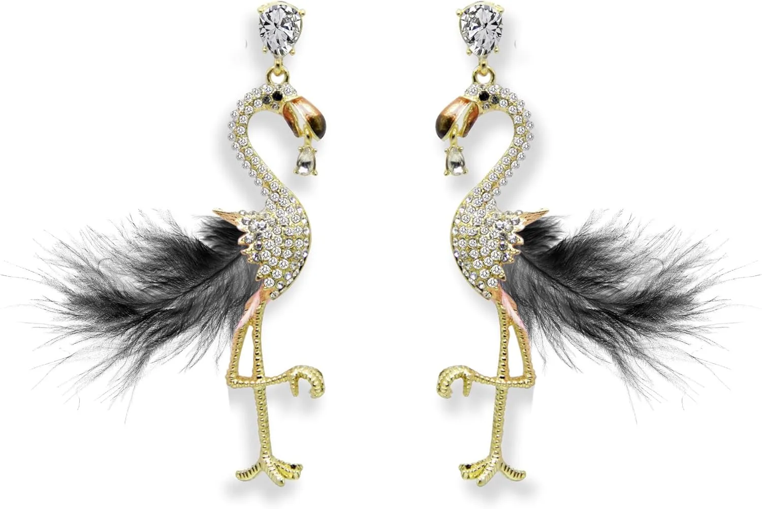 Women Feather Earrings Long Tassel Feather Flamingo Earrings Jewelry for Women Black