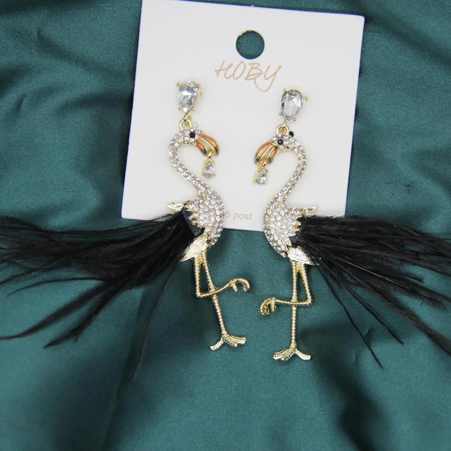 Women Feather Earrings Long Tassel Feather Flamingo Earrings Jewelry for Women Black