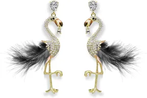 Women Feather Earrings Long Tassel Feather Flamingo Earrings Jewelry for Women Black