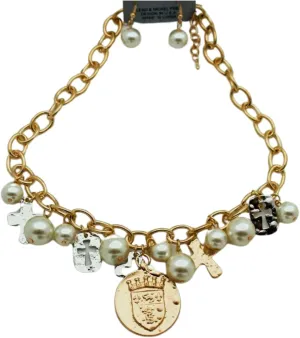 Women Western Religious Fashion Jewelry Gold Metal Chains Necklace Bling Cross Charm Beads Pendant