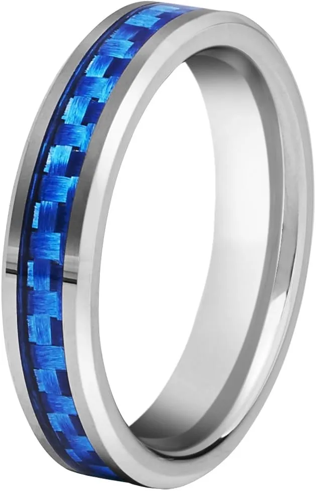 Womens 4mm Tungsten Carbide Purple/Blue Carbon Fiber Inlay Wedding Bands Ring Comfort Fit Size 4-10 with Ring Box
