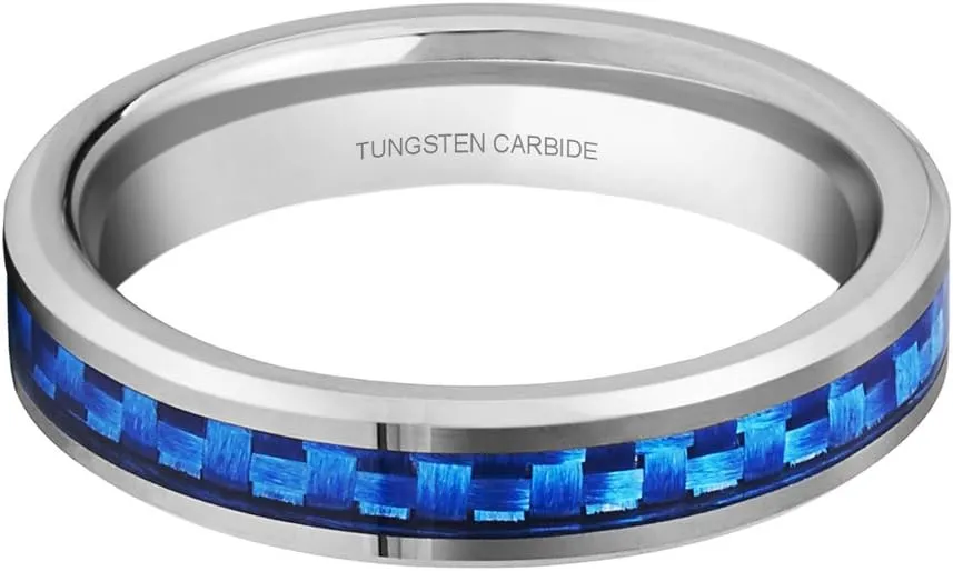 Womens 4mm Tungsten Carbide Purple/Blue Carbon Fiber Inlay Wedding Bands Ring Comfort Fit Size 4-10 with Ring Box