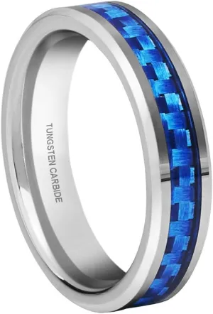 Womens 4mm Tungsten Carbide Purple/Blue Carbon Fiber Inlay Wedding Bands Ring Comfort Fit Size 4-10 with Ring Box