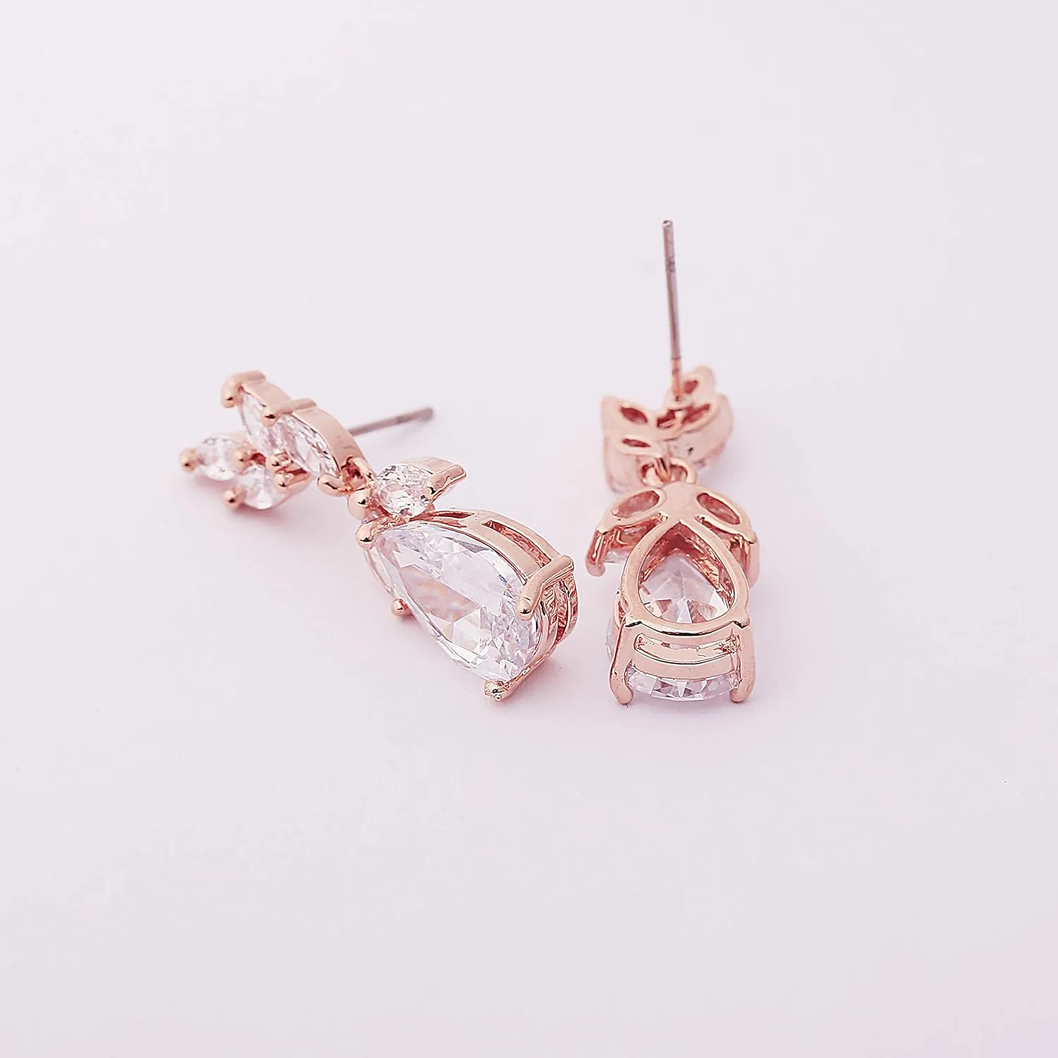 Women's Cubic Zirconia Bridal Earring - Elegant Gold Plated Teardrop Cluster Floral Leaf CZ Crystal Rhinestone Wedding Earring for Bride