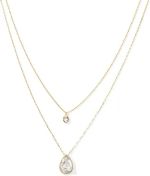 Womens Double Layered Gold Necklace for Women - Teardrop Pendant with Crystals - Elegant Layered Jewelry for Special Occasions & Everyday Wear
