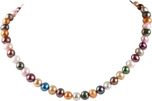 Women's Pearl Necklace 8-9mm Multicolor Freshwater Cultured Pearl Necklace for Women, Real Pearl Necklace Length 17In   2In extender