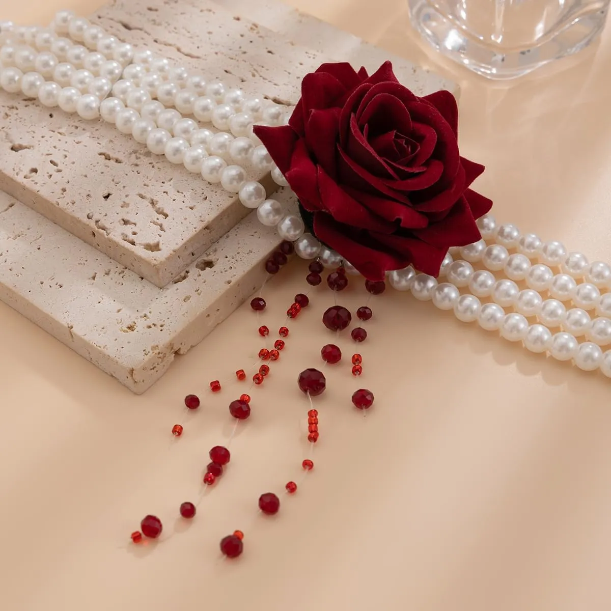 Womens Vampire Dripping Blood Imitation Pearl Necklace Jewelry Set Gothic Bloody Halloween Party Costume Accessores