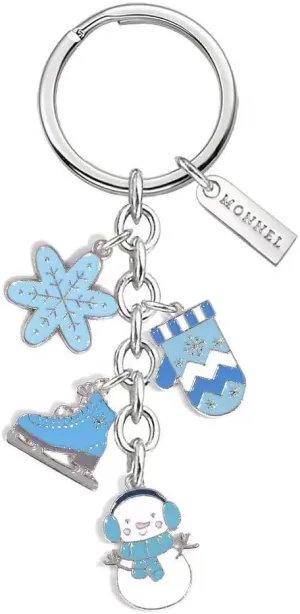 Women's Zinc Alloy Metal Little Winter Snowman Skate Shoe Glove and Snowflake Christmas Charms Key Ring Keychain Z680