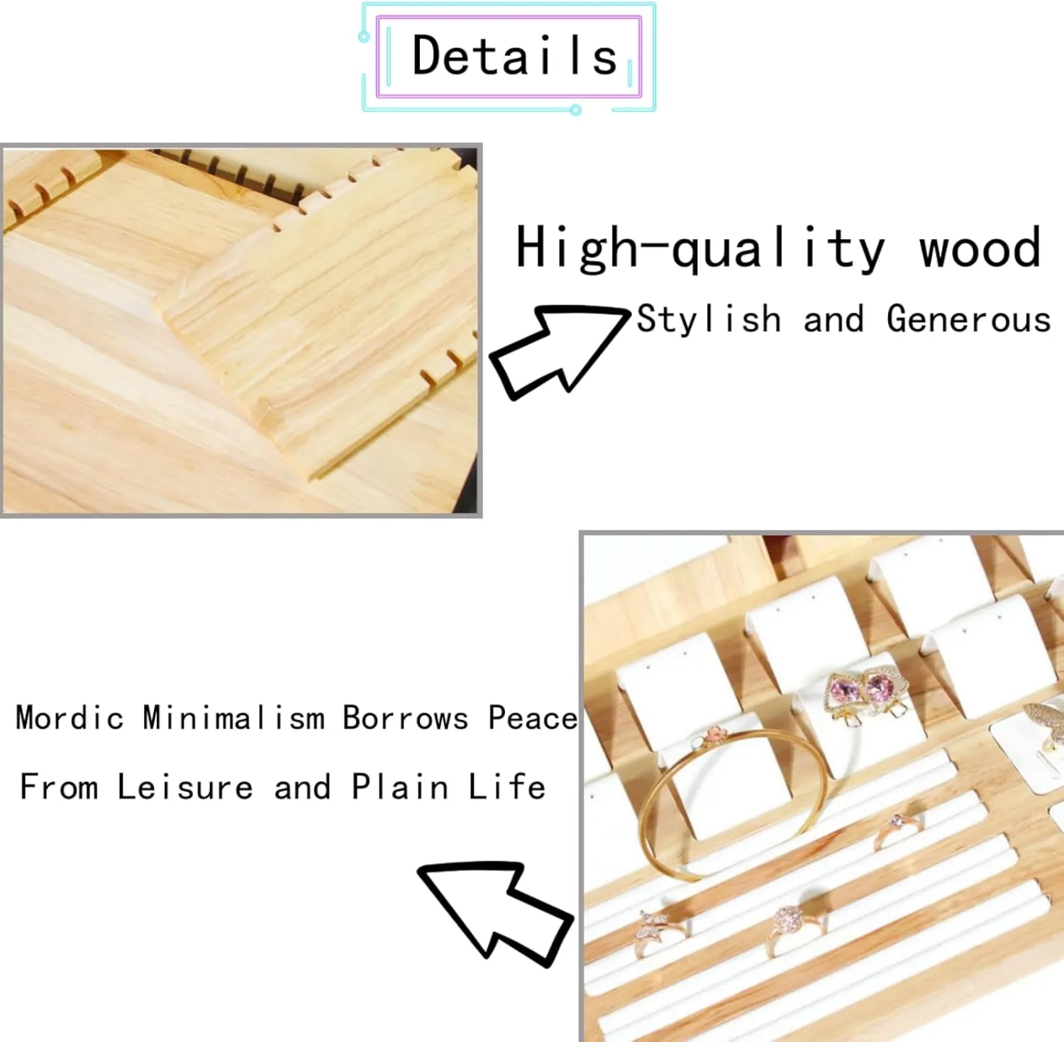 Wooden Jewelry Display Stand Set Pendant Necklace Display Holder Ring Earrings Bracelet Tabletop Storage Organizer Stand Set Combination for Show (White)
