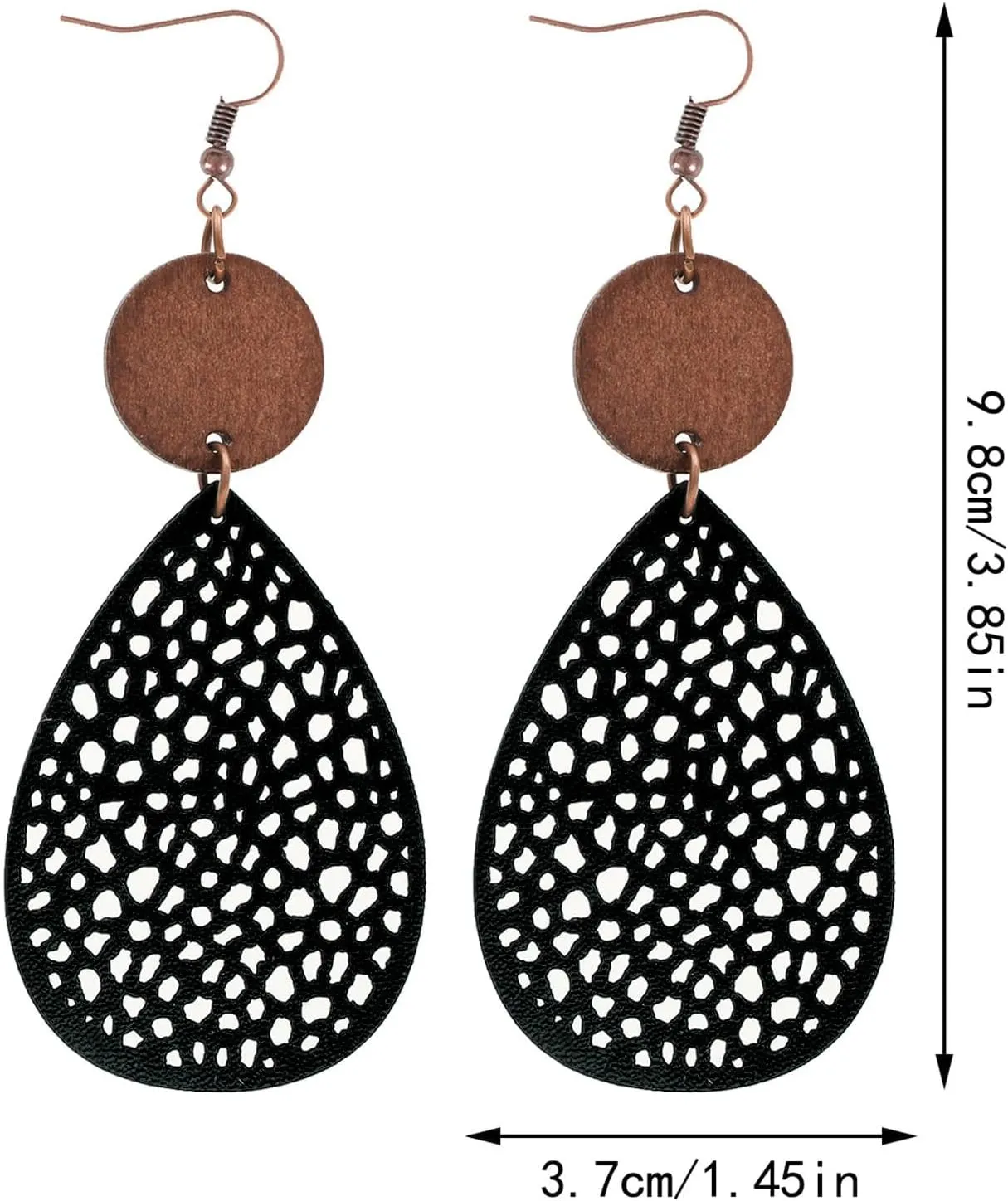 Wooden Leather Earrings Round Geometric Earrings Vintage Hollow Out Circle Earrings Lightweight Statement Jewelry for Women