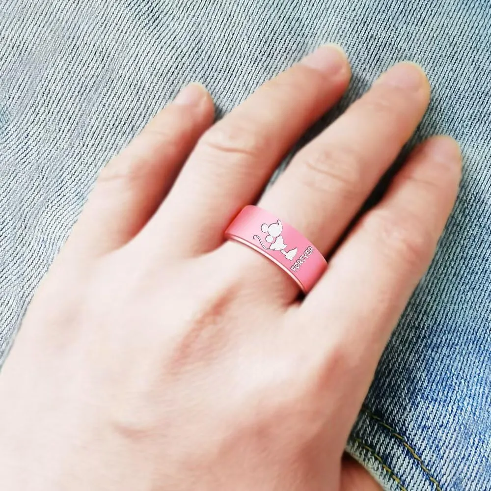 XAHH Silicone Couple Ring,Forever Together Promise Engagement Wedding Band,Mickey Minnie Mouse Kissing Design Lovers Ring