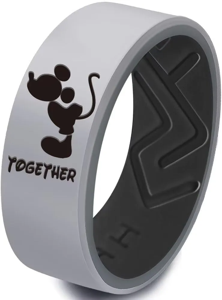 XAHH Silicone Couple Ring,Forever Together Promise Engagement Wedding Band,Mickey Minnie Mouse Kissing Design Lovers Ring
